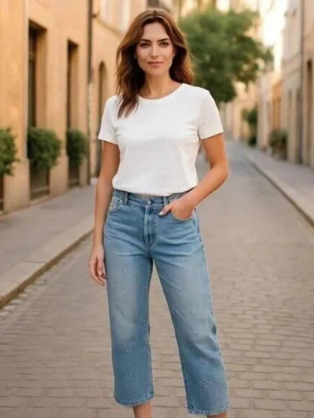 Faded Glory Embellished Stretch Capri Jeans - 10